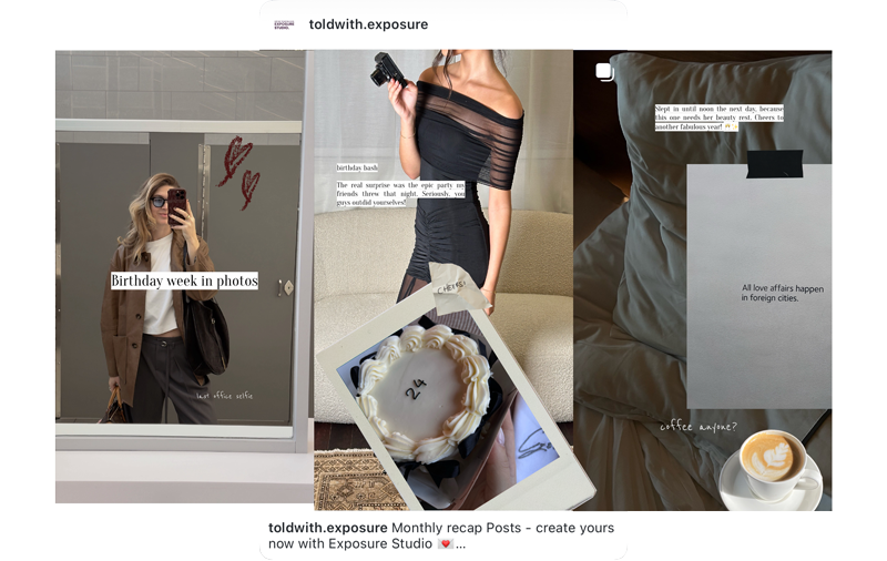 Get inspired by the Exposure community! Swipe through these eye-catching carousels and custom collages designed by real users for Instagram.