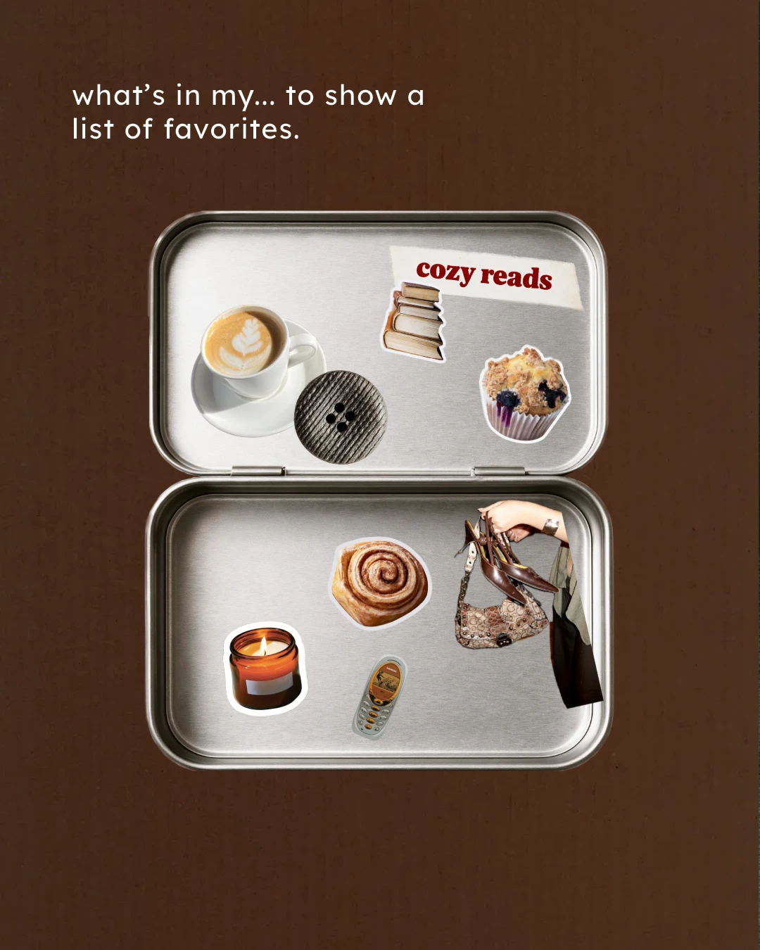 What's in my tin layout filled with stickers of favorite things