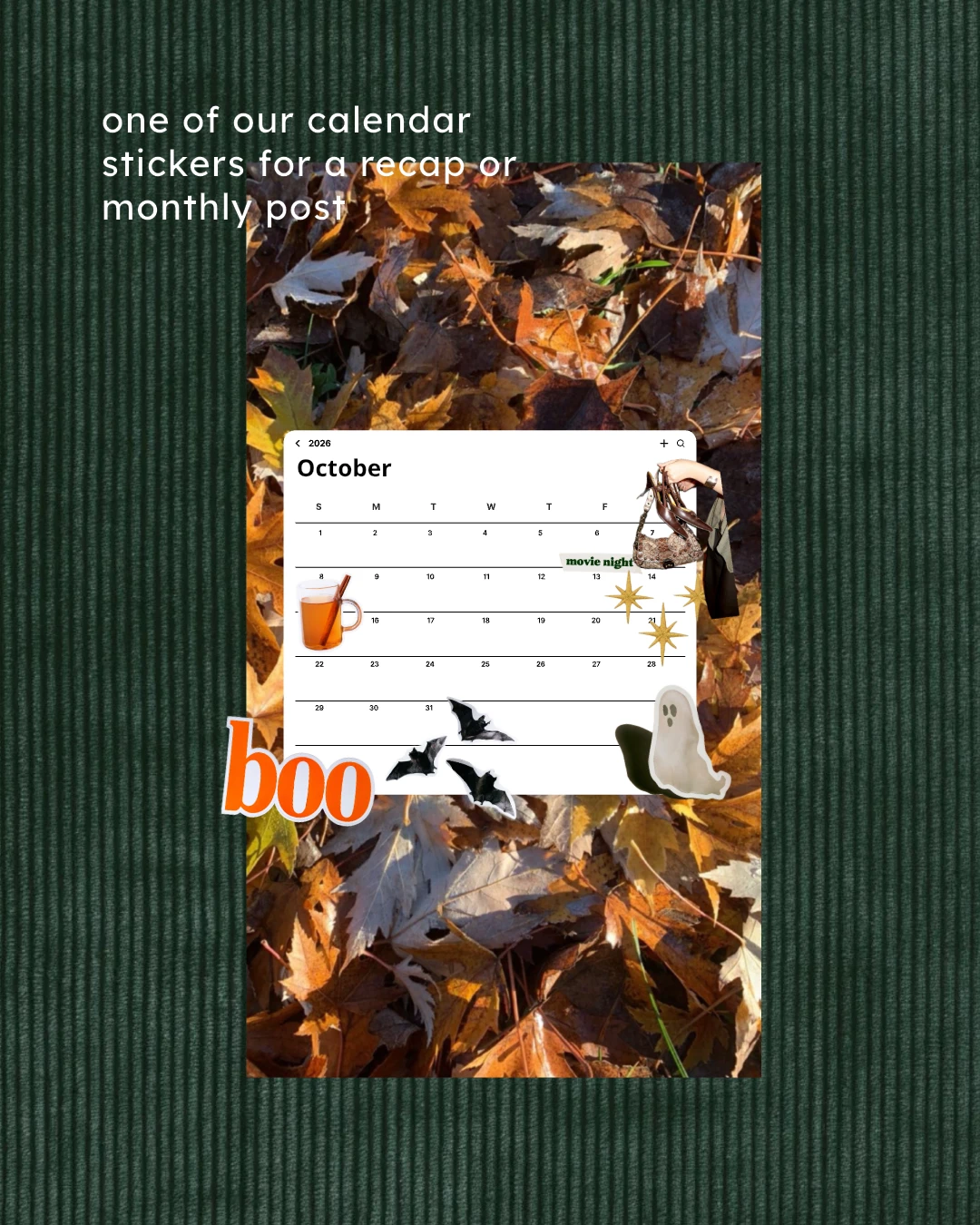 October calendar sticker decorated with Halloween and movie night stickers
