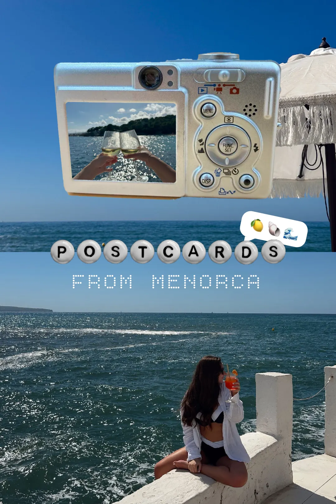 Postcards from Menorca travel recap template, back layer