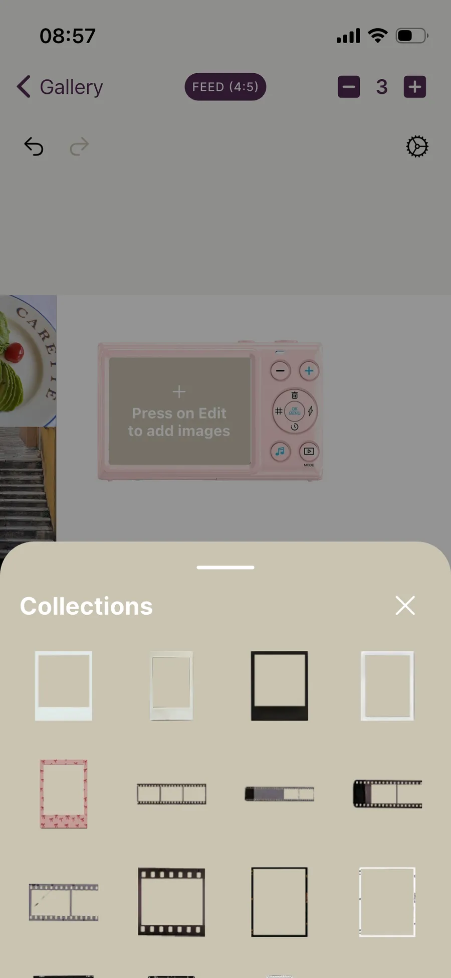Exposure's Collections library of sticker frames — polaroids, film strips and borders — for styling a carousel