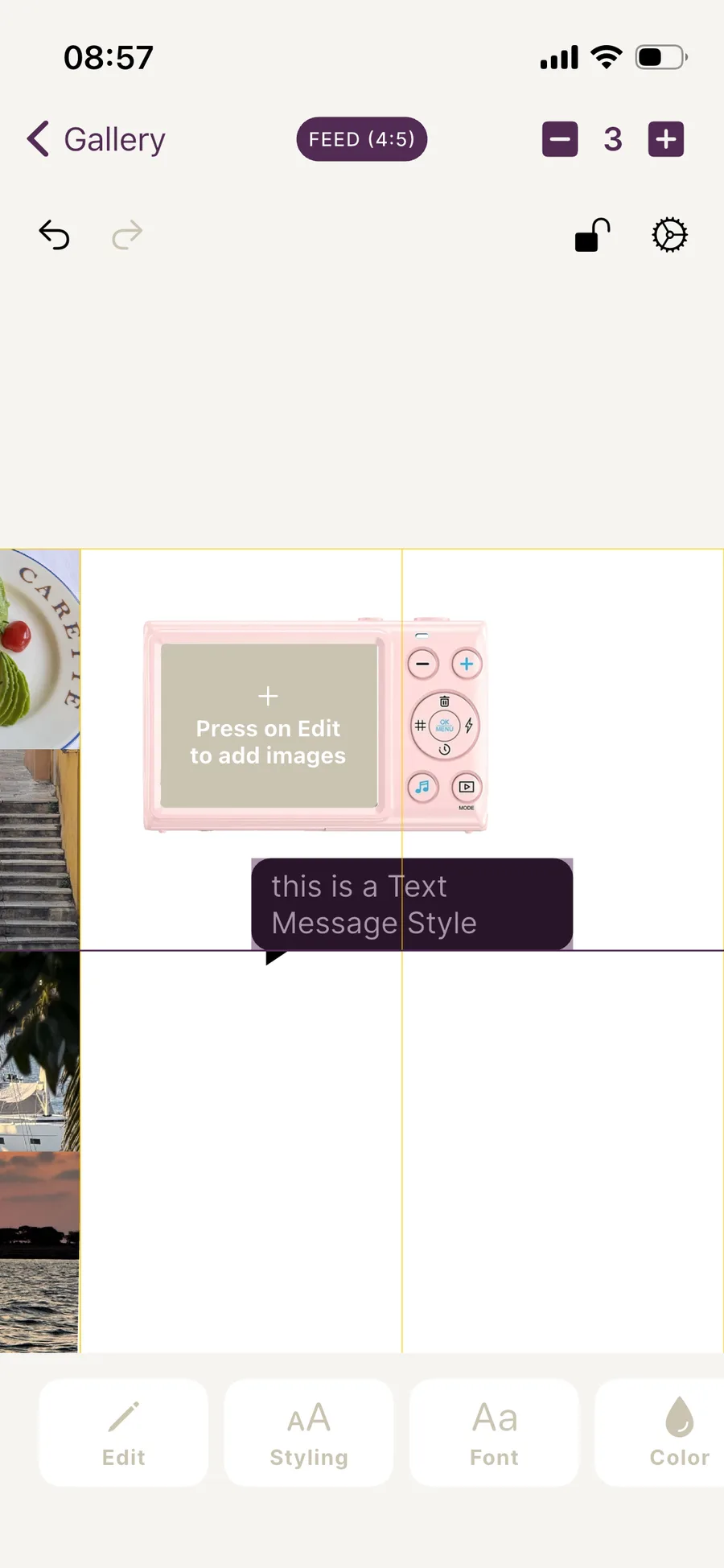 Adding a styled text element to a carousel slide in Exposure, with font and color controls
