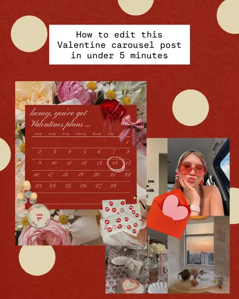 Easy way to create a valentine carousel post in under 5 minutes with this free Template in Exposure App, slide 1 of 10