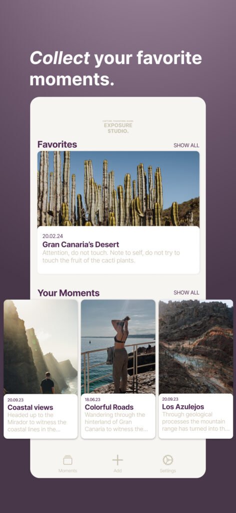 Instantly export your visual stories and albums from Exposure and share them on Instagram, TikTok, or with friends—easy, fast, and high quality.