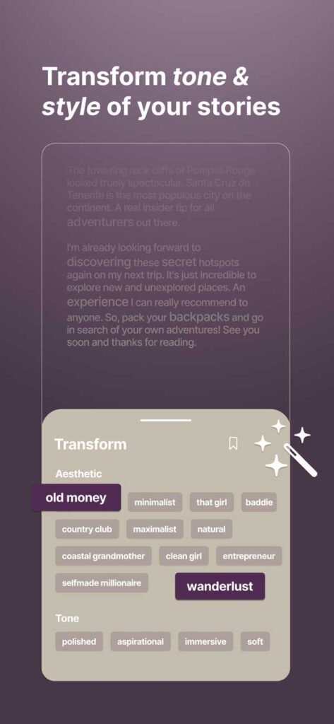 Elevate your posts with Exposure: Turn plain text into captivating social media stories, witty captions, or creative formats in seconds using the Transform feature.