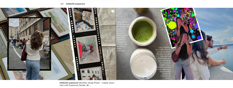 Explore real user creations: Dynamic collages and seamless carousels made with Exposure, ready to inspire your next Instagram post.